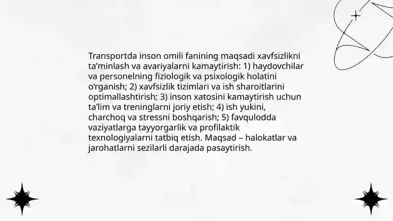 Transportda inson omili fanining maqsad va vazifalari 4