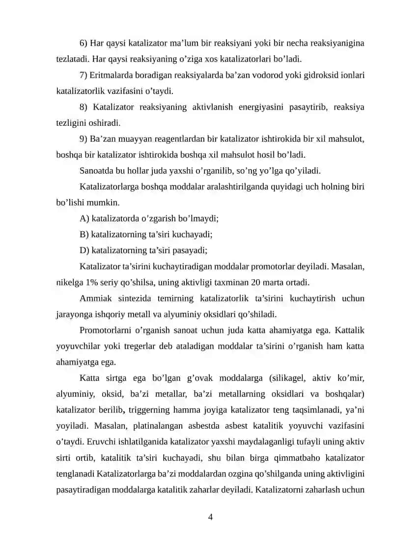 Katalitik riforming jarayoni va rivojlanish tarixidan kurs ishi 4
