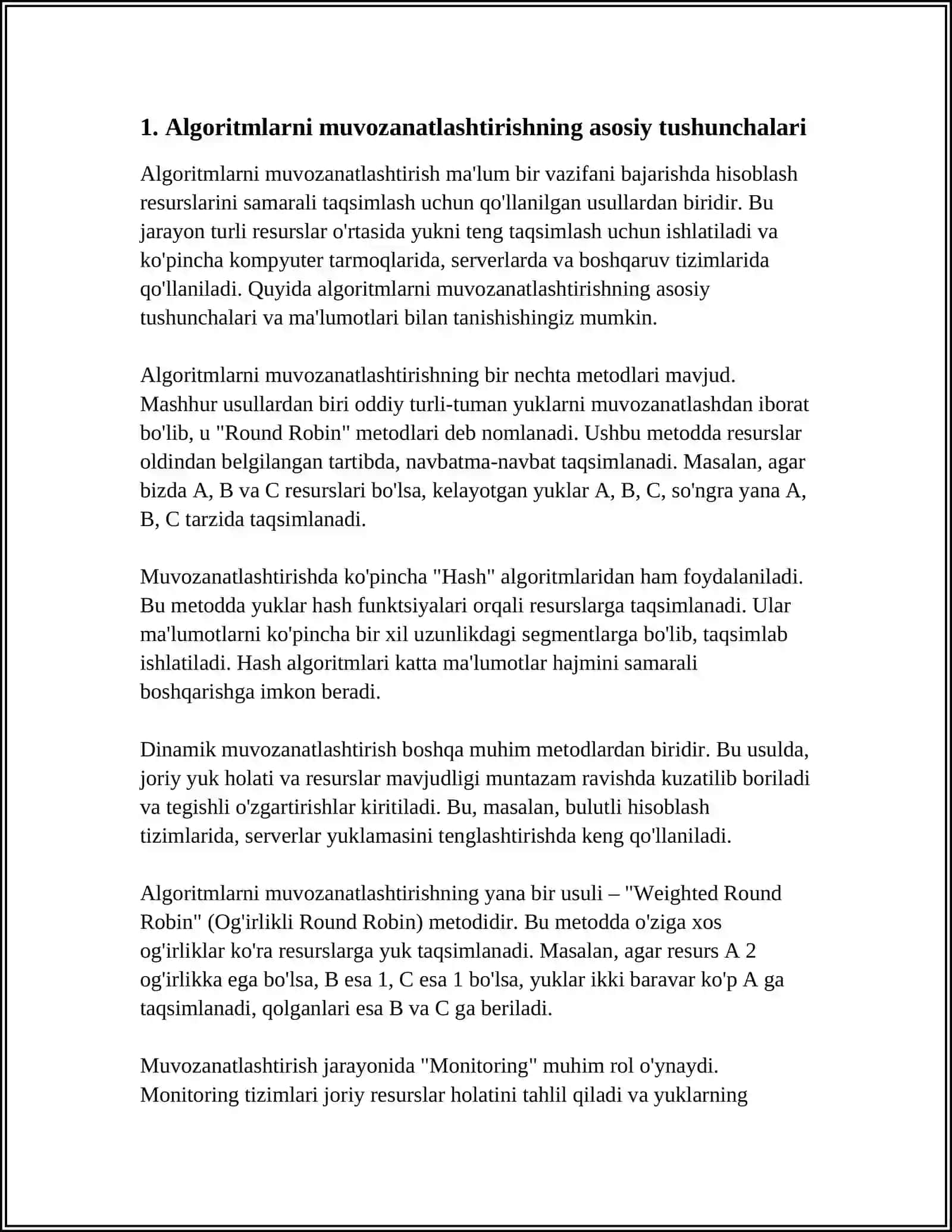 MUVOZANATLASH ALGORITMLARI: MUVOZANATLASHNING UMUMIY VA HUSUSIY ALGORITMLARI 4