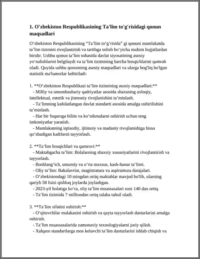 O'zbekiston Respublikasining Ta'lim To'g'risidagi Qonun va Mohiyati 4