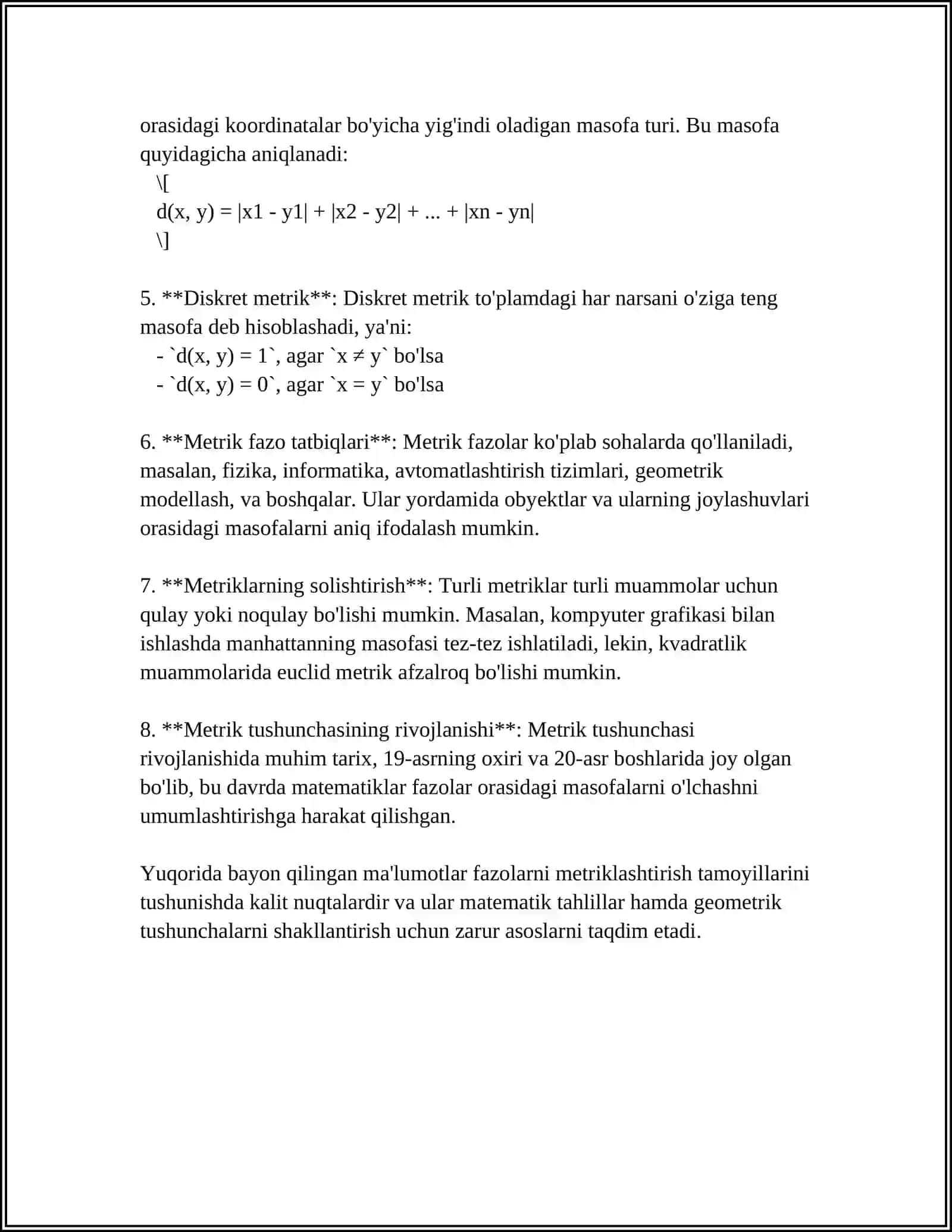 TOLPOLOGIK FAZOLARNI METRIKALASHTIRISH 4