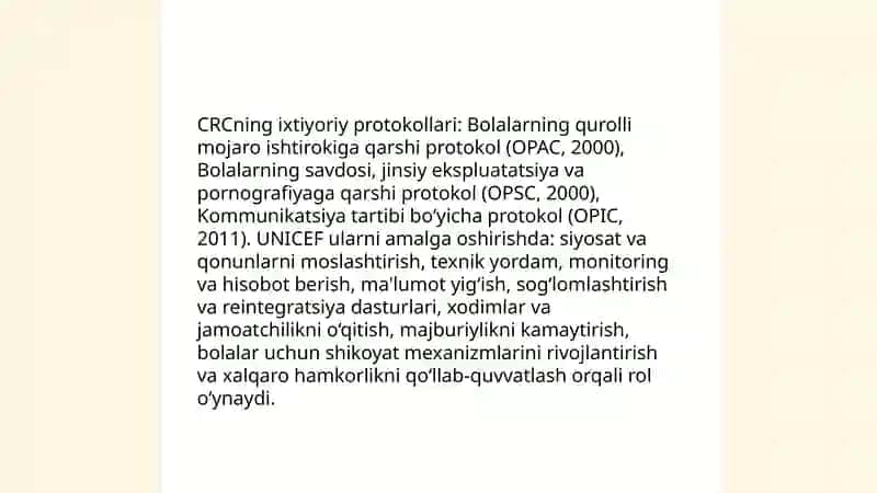 Bolalarning Huquqlari Konvensiyasi (CRC) va UNICEF Faoliyatining Huquqiy Asoslari 4