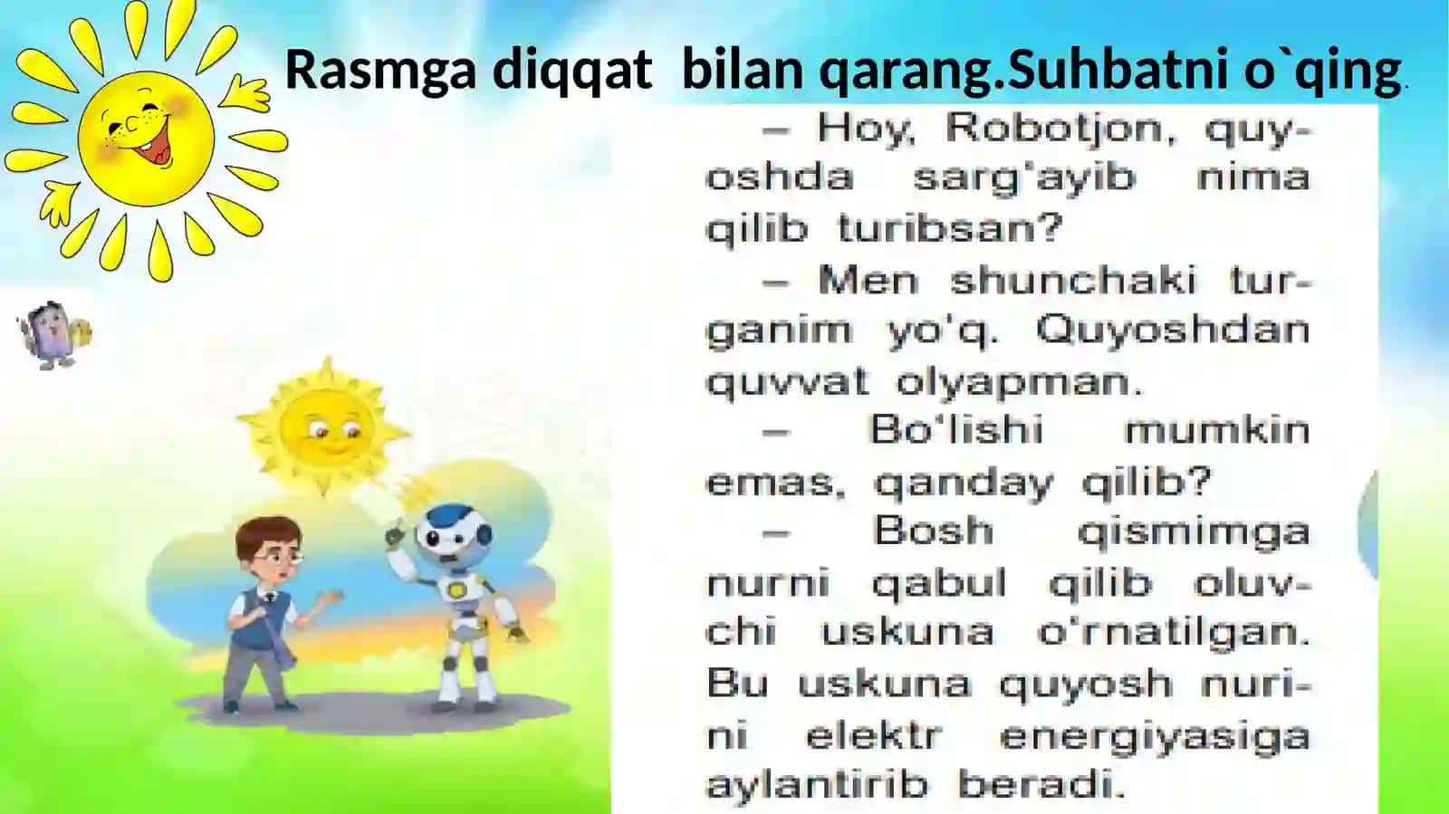 2-sinf Fan: Ona tili va o`qish savodxonligi Quyosh – quvvat manbai. 1-dars 4