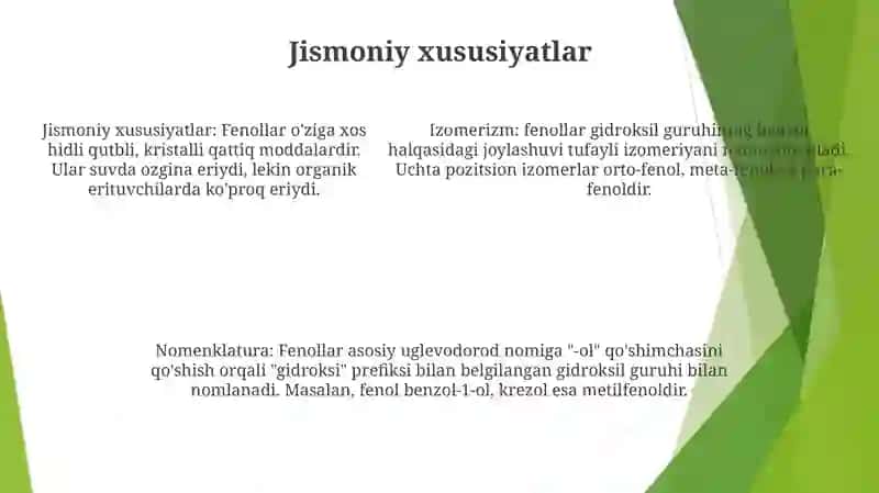 Fenollar Va Aramatik Spirtlar. Bir Atomli Fenollar Nomlanishi Izomeriyasi Tuzulishi 4