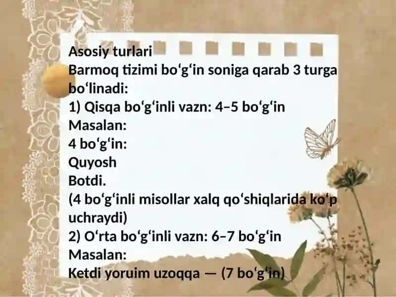 Barmoq Tizimi (Sillobik Vazn) 4
