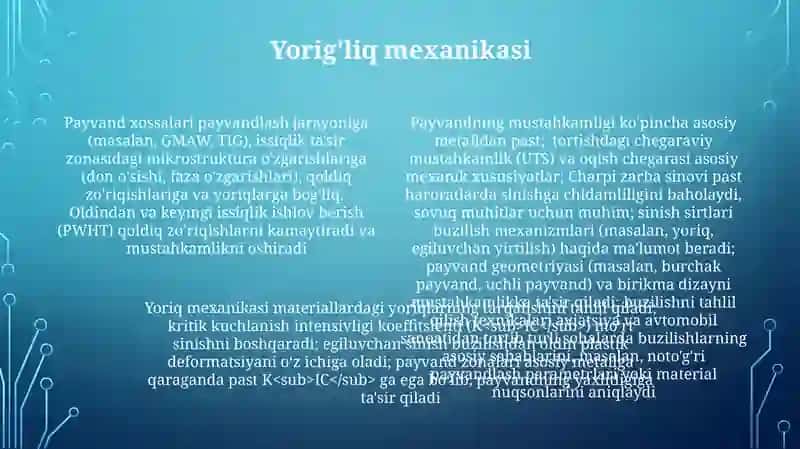 Payvand birikmalarning sifat ko'rsatkichlari 4