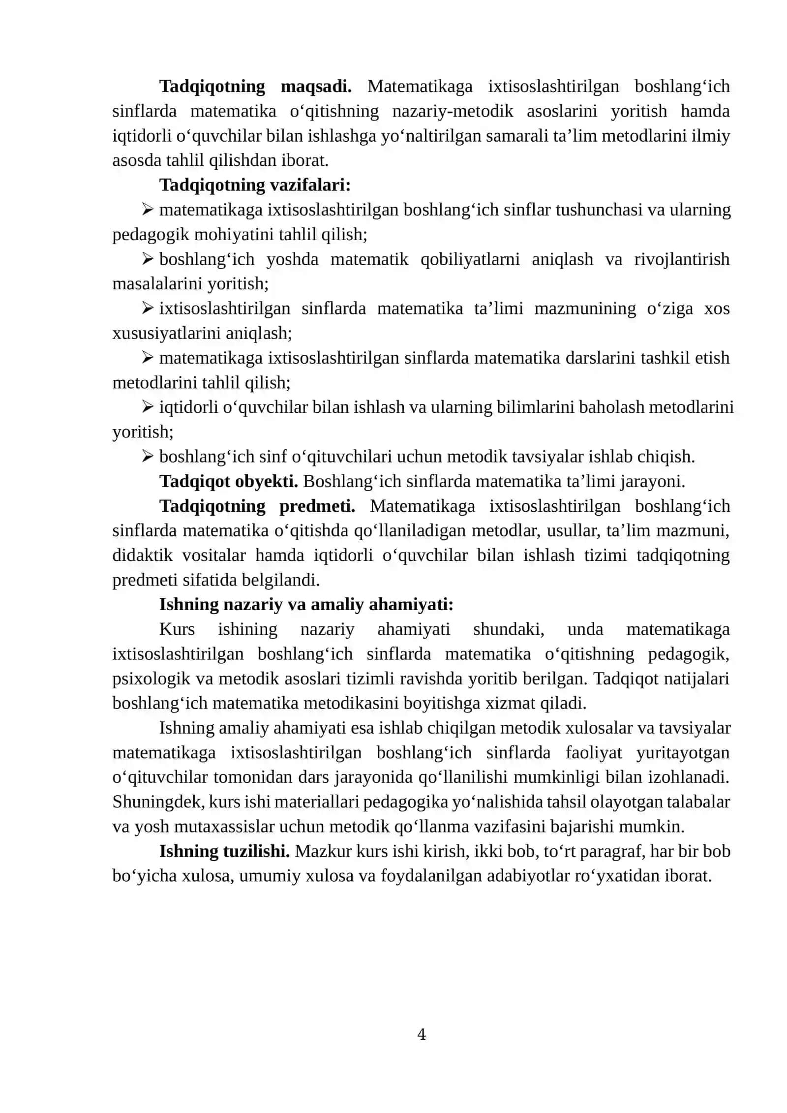 MATEMATIKAGA IXTISOSLASHTIRILGAN BOSHLANG‘ICH SINFLARDA MATEMATIKA O‘QITISH METODIKASI 4