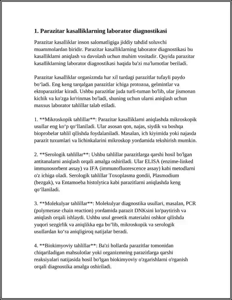 AHOLI O’RTASIDA PARAZITAR KASALLIKLARNI ANIQLASH VA OLDINI OLISHDAN LABARATOR TEKSHIRISH USULLARNING AXAMIYATI 4