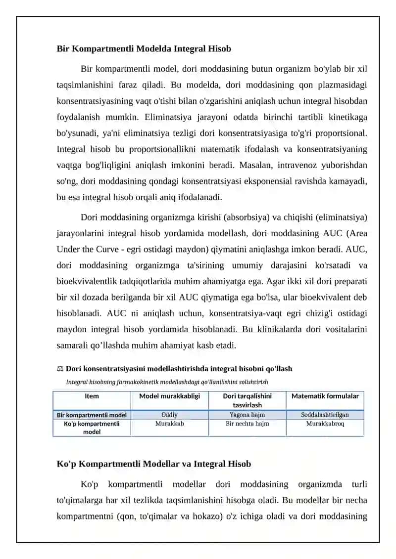 Organizimdagi dori konsentratsiyasini modellashtirishda integral hisob tadbiqlari 4