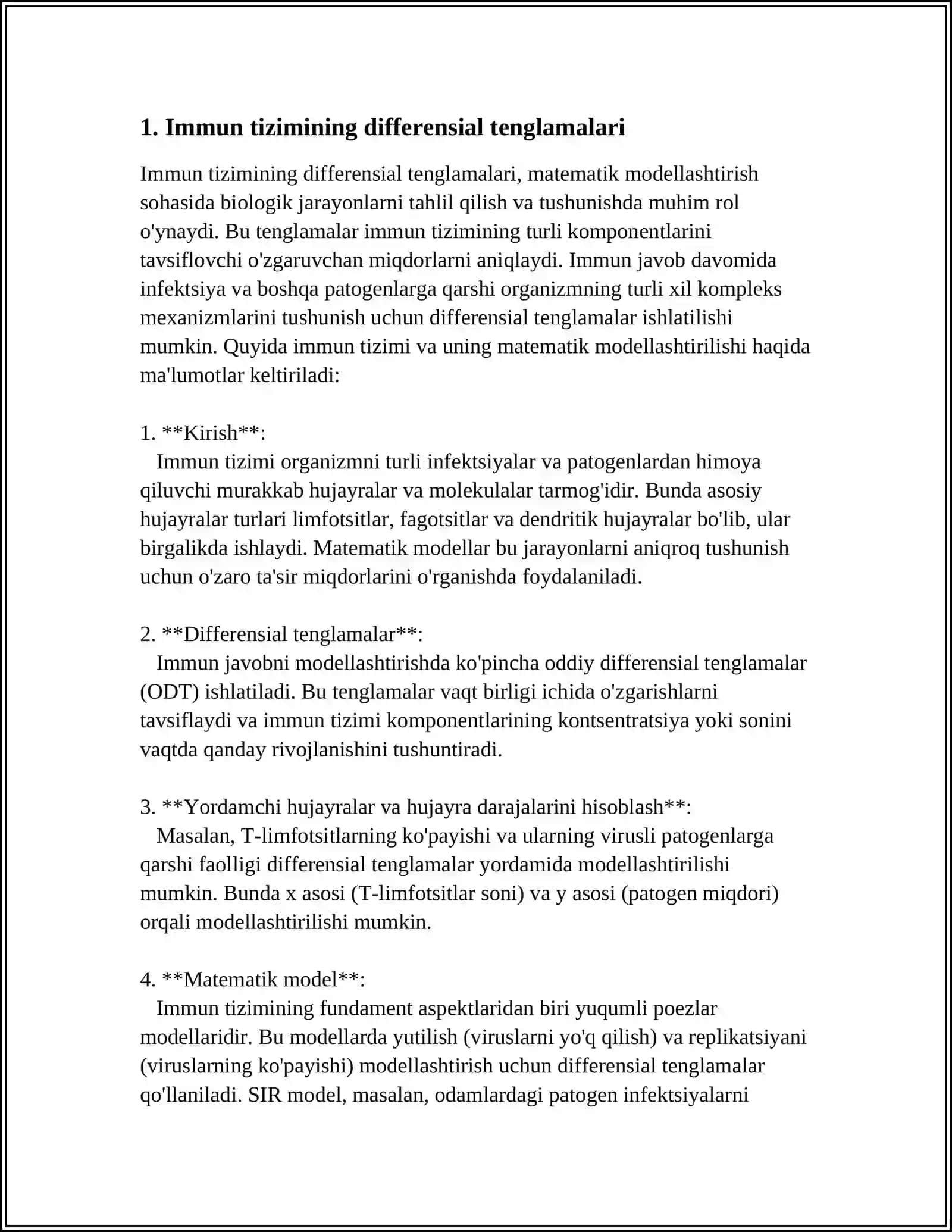 TIBBIY BIOLOGIK MAZMUNDAGI DIFFERENSIAL TENGLAMALARNI TUZISH VA YECHISH 4