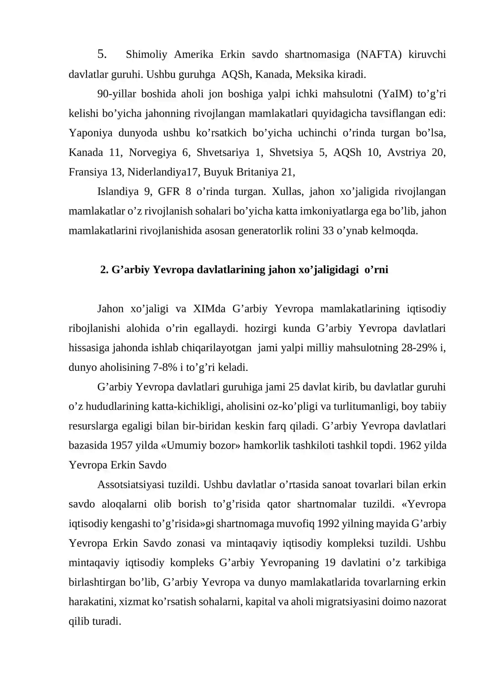 Rivojlangan va rivojlanayotgan mamlakatlarning iqtisodiy ko'rsatkichlarini taqqoslash 4