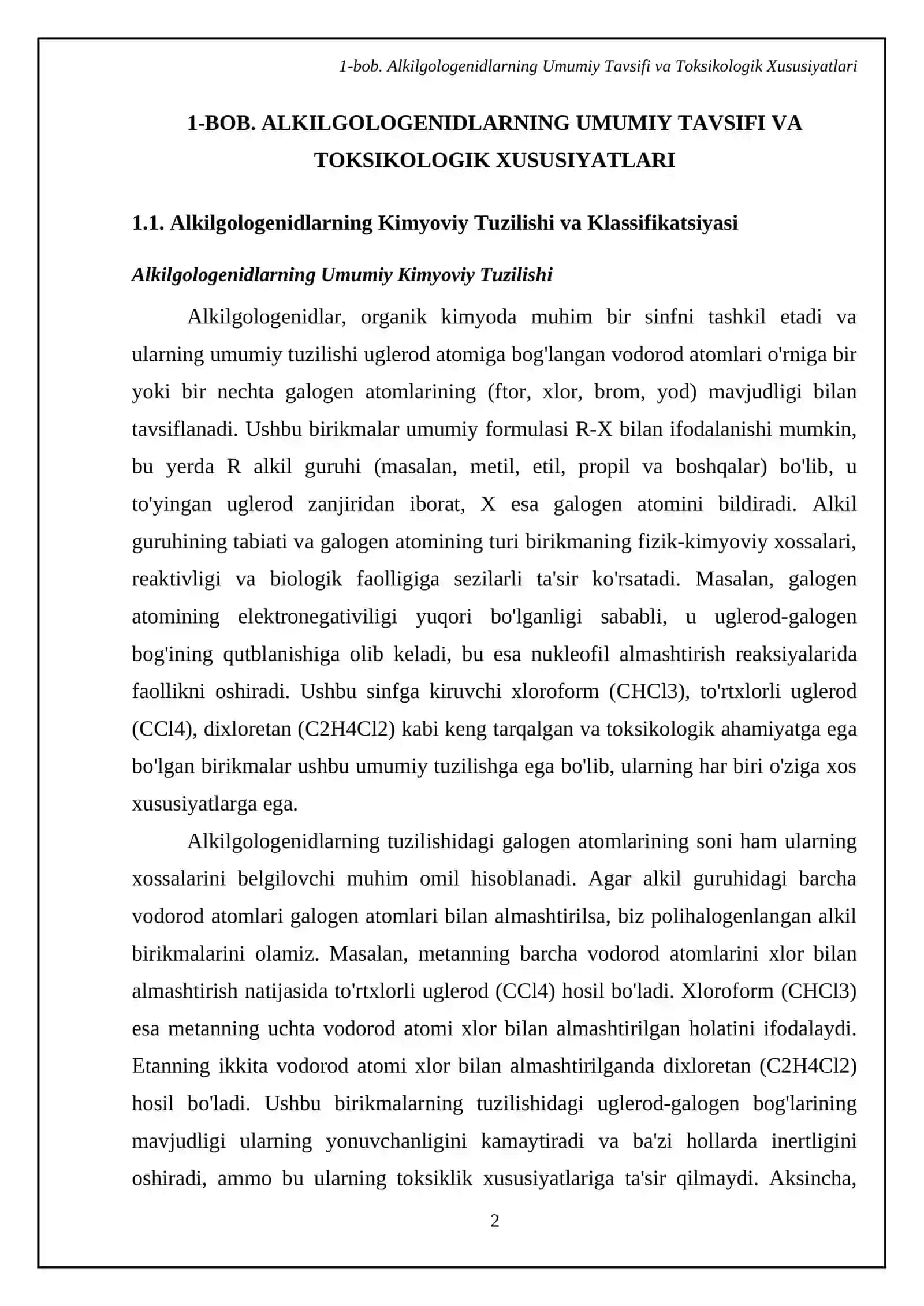 Alkilgologenidlar(xloroform xloralgidrat to'rtxlorli uglerod dixloretan) Toksikologik ahamiyati va tahlil usullari 4