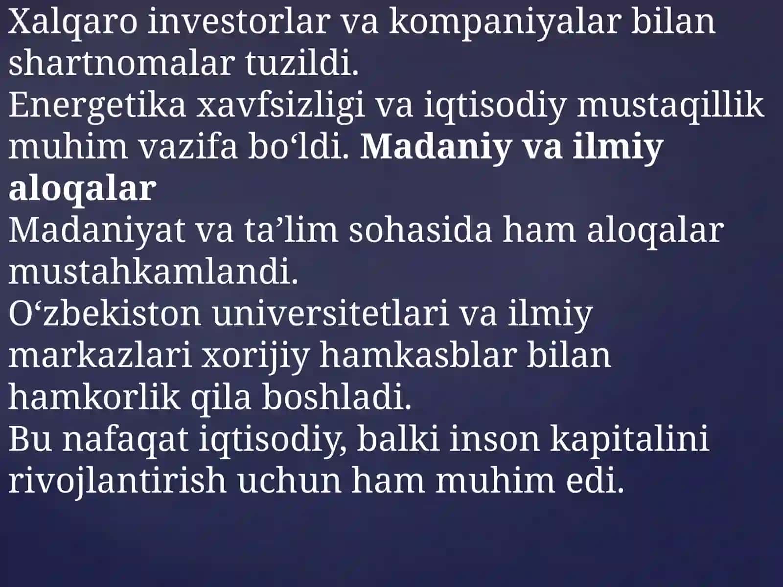 Mustaqillikning dastlabki yillari davrasida shu yolg'a qo'yilishi 4