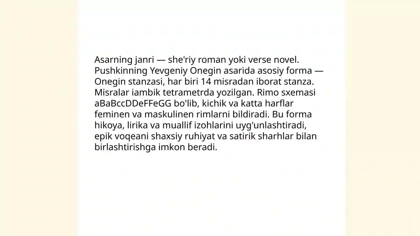 Pushkinning Yevgeniy One Onegin asari haqida 4