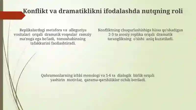 "Makr va Muhabbat" dramasida remarka asarida manolog va dialogning mohiyatini sharhlang 4