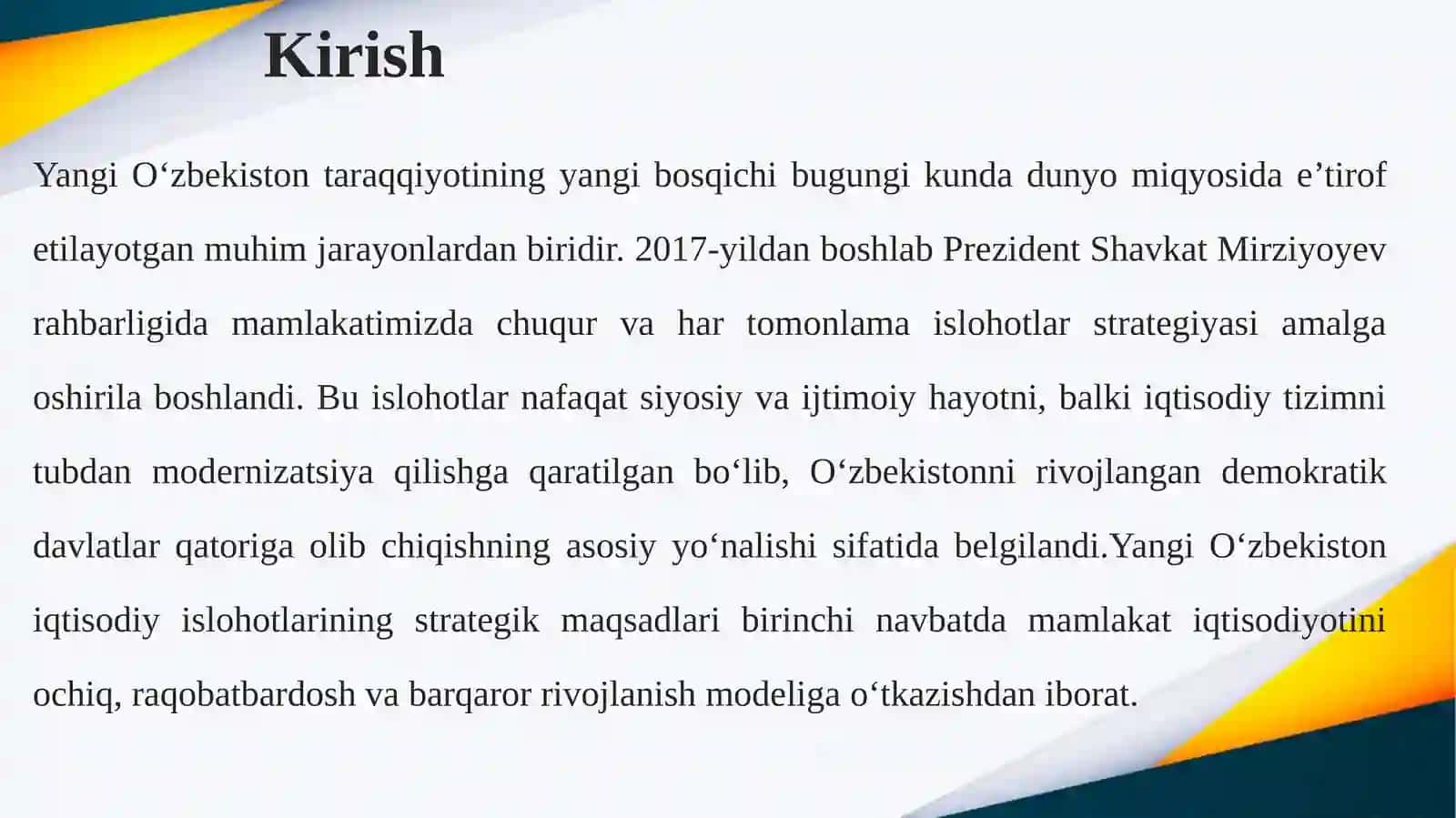Yangi O‘zbekistonda iqtisodiy islohotlarning strategik maqsadlari va taraqqiyotning yangi bosqichi 4