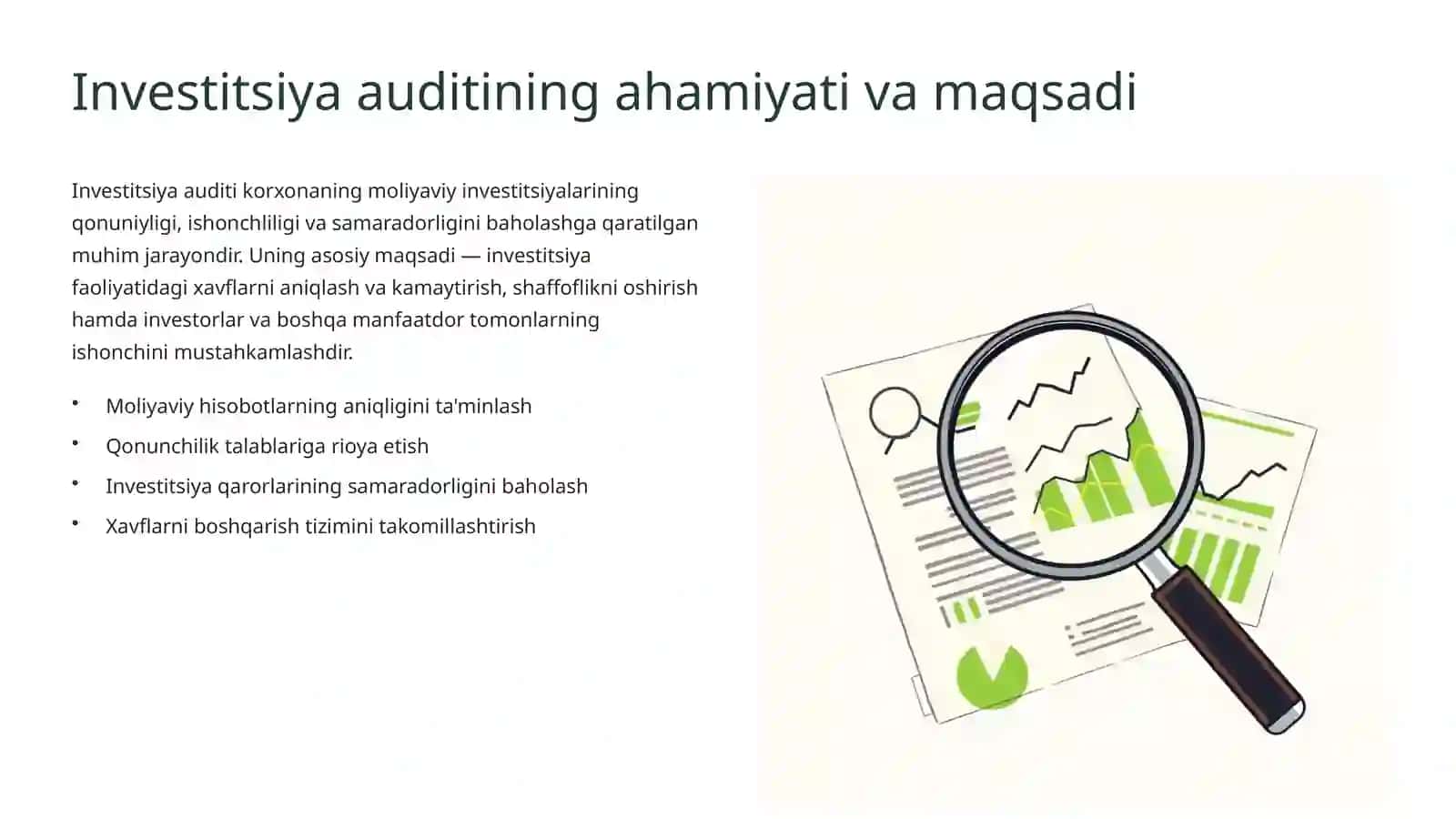 Moliyaviy investitsiyalar harakati bilan bog’liq muomalalar auditini tashkil etish 4