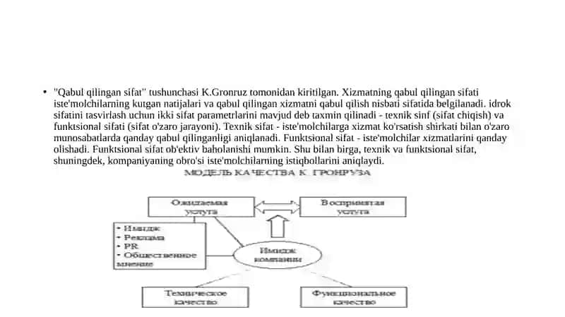 Servis faoliyati va asoslari fanidan tayyorlagan Prezintatsiya 4