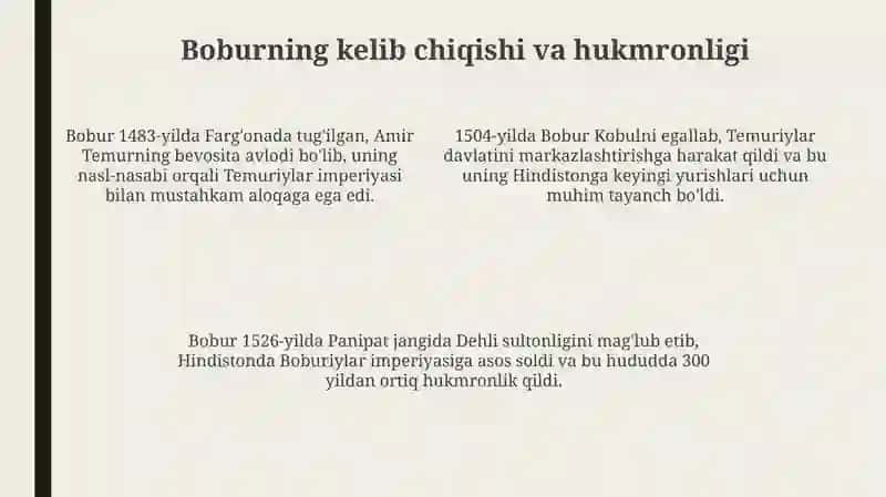 Amir TemurdavlatmustahkamlashyoʻlidaHindistonpodshohiBoburnibosibolish 4