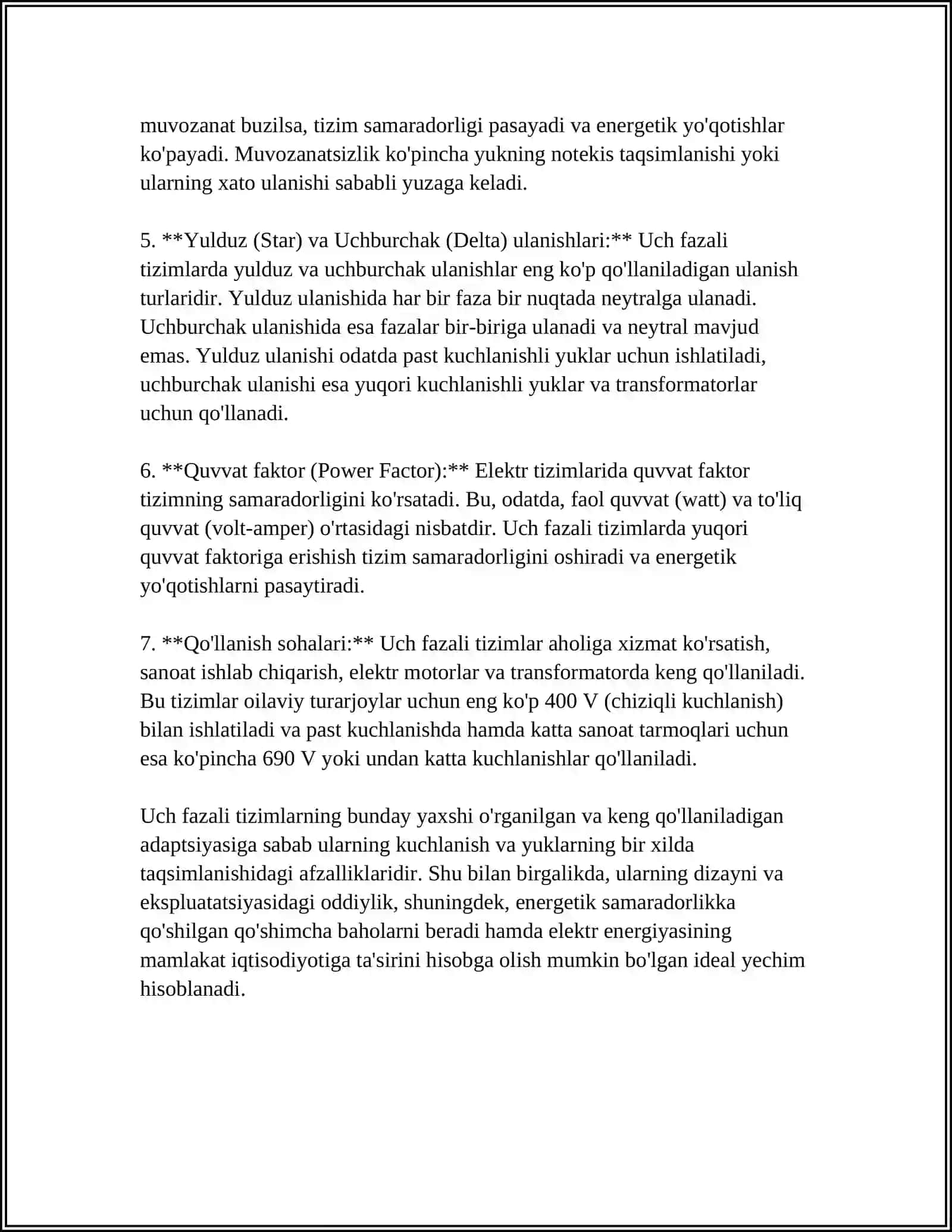 UCH FAZALI ZANJIRLAR VA ULARNING AFZALLIGI HAMDA YUKLAMALARNI ULANISHI 4