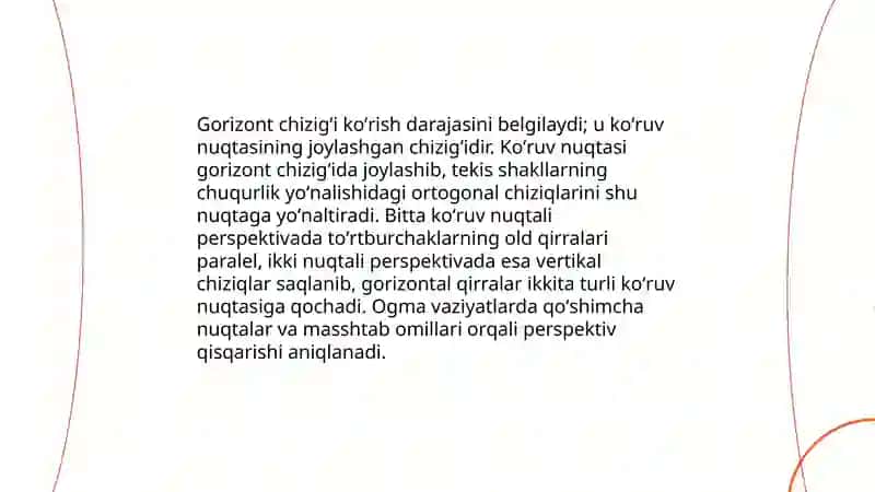 Perspektiva asoslari: gorizont chizigʻi va koʻruv nuqtasi 4