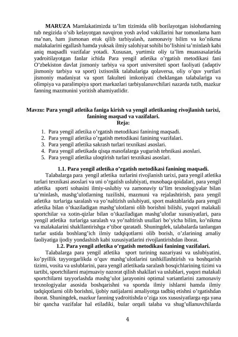 PARA YENGIL ATLETIKA FANI BOʻYICHA O`QUV-USLUBIY MAJMUA 4