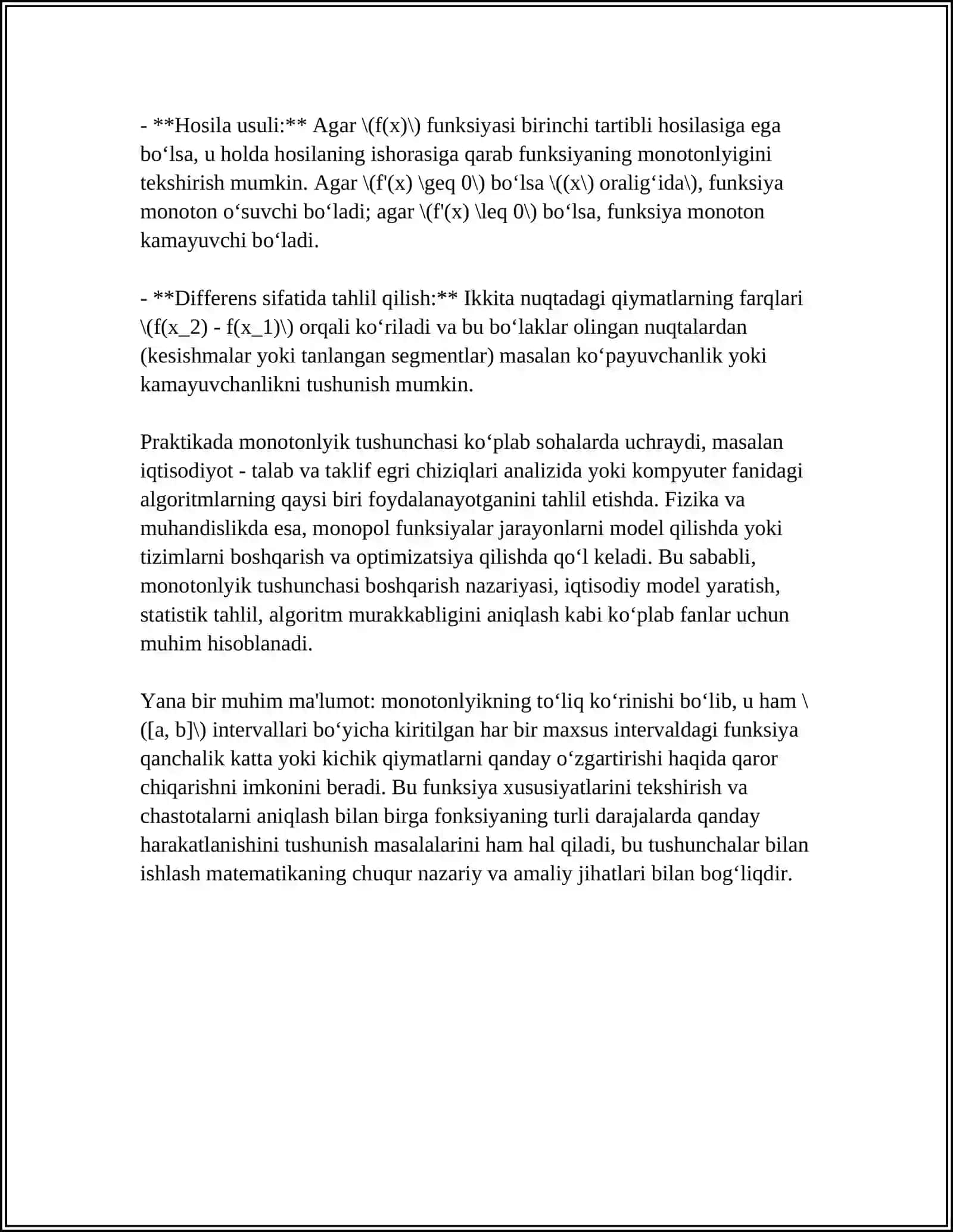 HOSILA YORDAMIDA FUNKSIYANI MONOTONLIKKA TEKSHIRISH 4