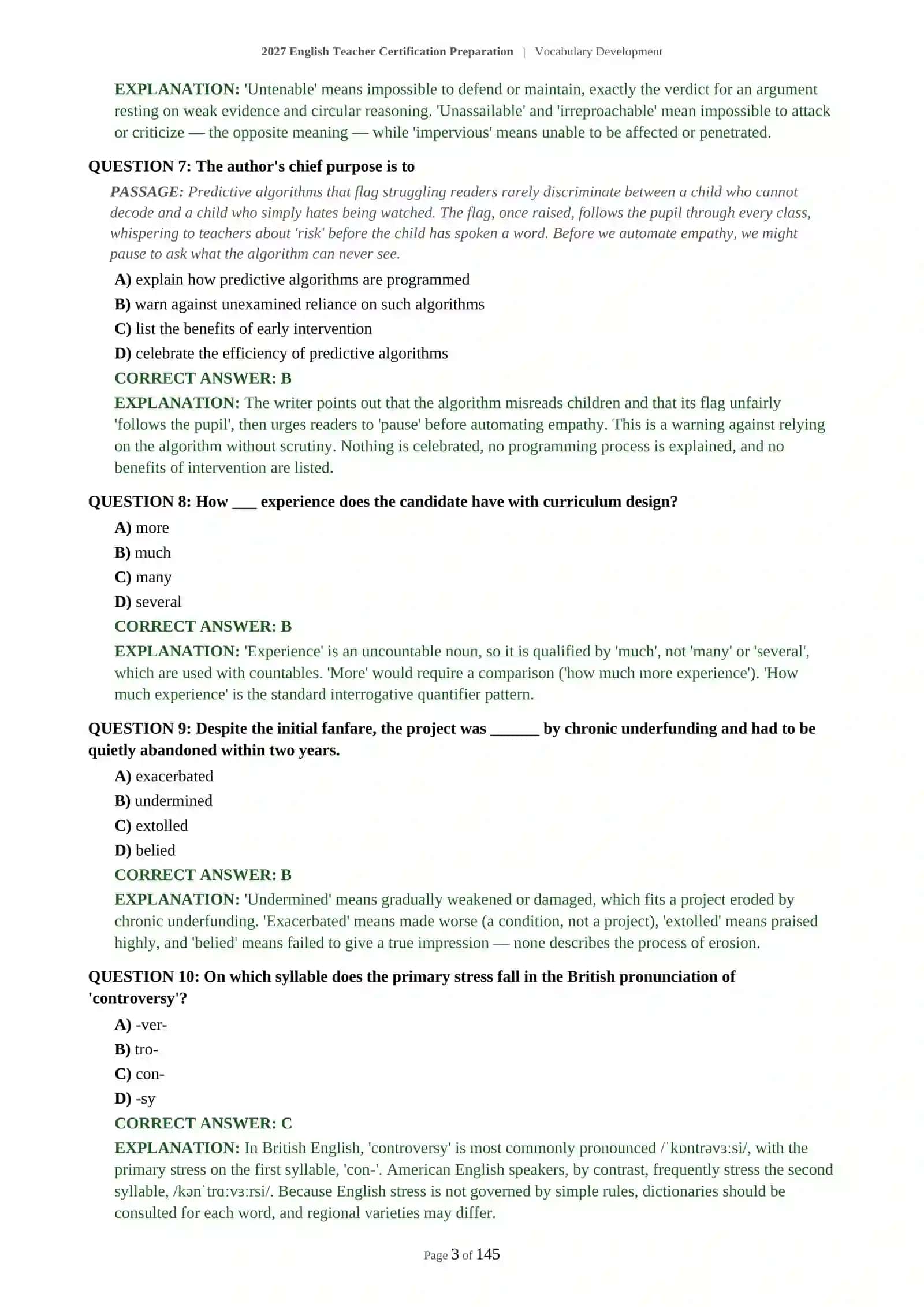 ENGLISH LANGUAGE TEACHER ASSESSMENT - VOCABULARY DEVELOPMENT - 2027 CERTIFICATION PREPARATION 4