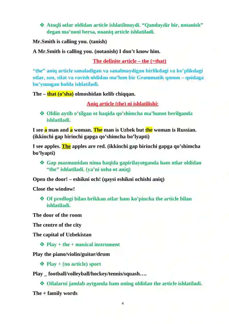 Articles and Their Usage 4