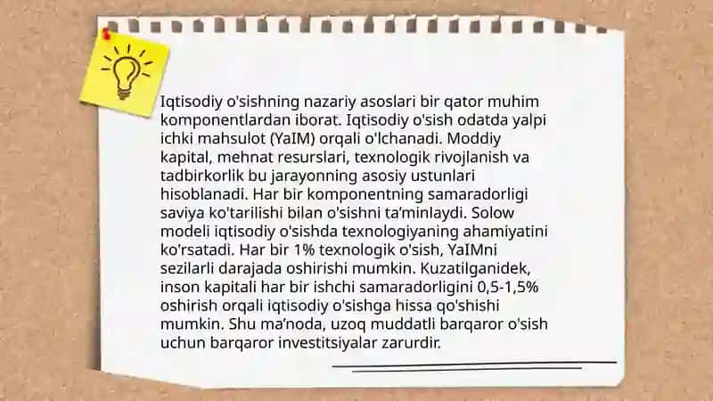 Iqtisodiy o'sishning mazmuni, me'zonlari va ko'rsatkichlari va turlari 4