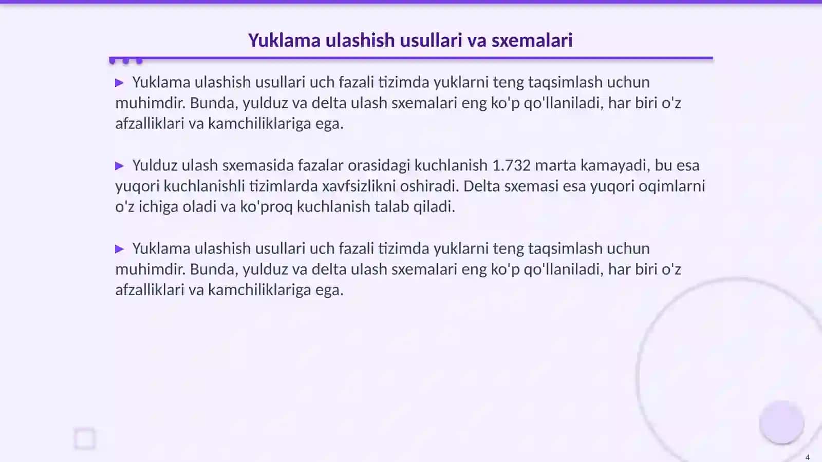 Uch fazali tok tarmogʻiga yuklama ulashish 4