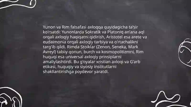 Axloqiy talimotlar tarixi. Axloqiy qadriyatlar va din. 4