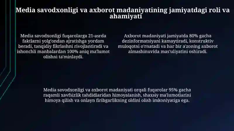 "Media savodxonlik va axborot madaniyati" fanini oʻrni va ahamiyati 4