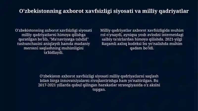 Axborot xavfsizligining ma'naviy va huquqiy asoslari: O'zbekiston tajribasi 4