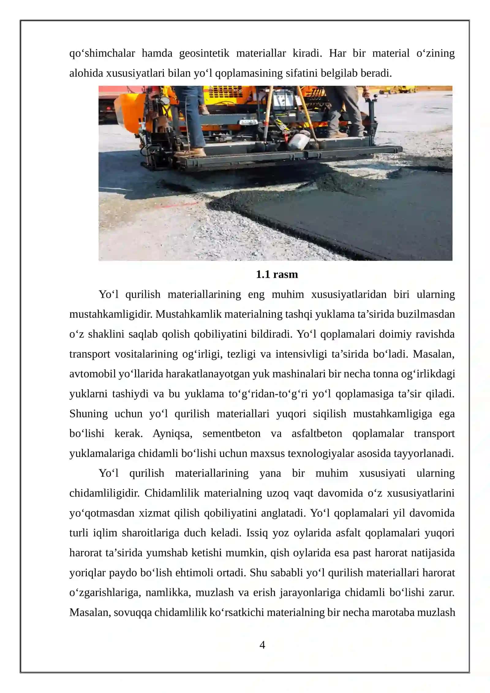 Yo‘l qurilish materiallari va mahsulotlarining ekspluatatsion ishonchliligini baholash 4