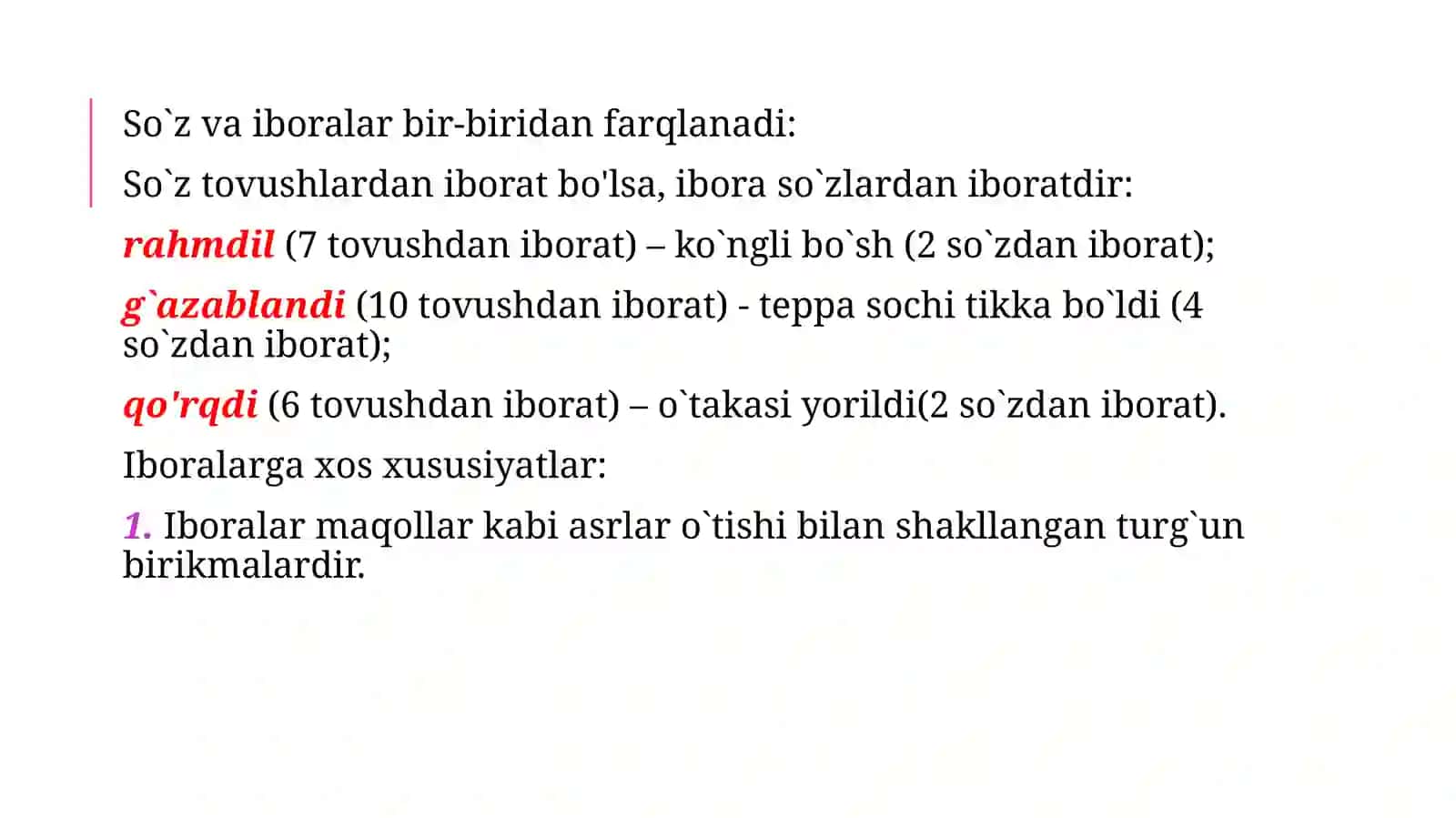 Frazeologiya.O‘zbektililug‘atiningtarkibi.Hozirgio‘zbektilininglug‘attarkibi.Leksikografiya 4