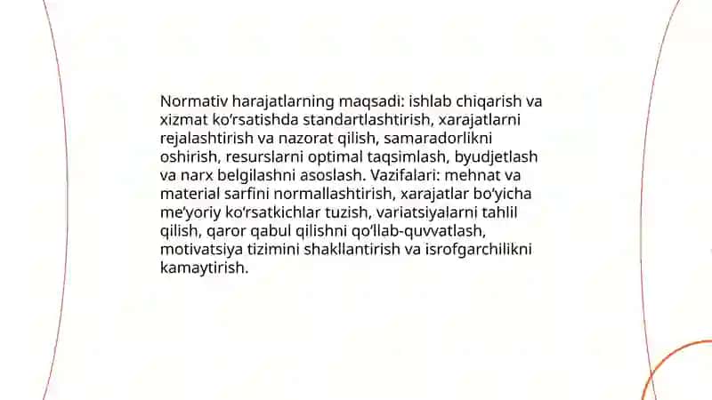 Normativ harajatlar tushunchasi va asosiy tamoyillari 4