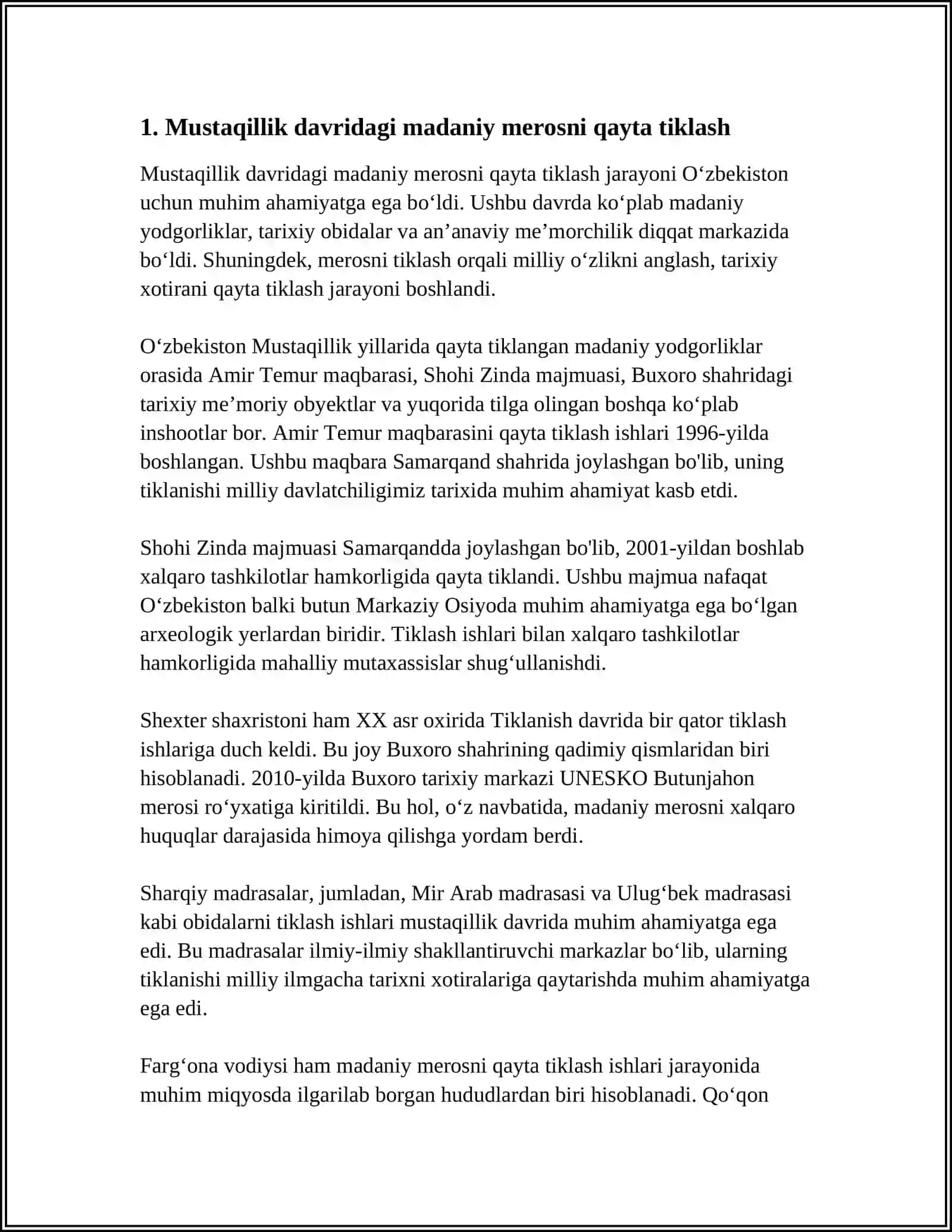 MUSTAQILLIK YILLARIDA OʻZBEKISTONNING MANAVIY VA MADANIY TARAQQIYOTI 4