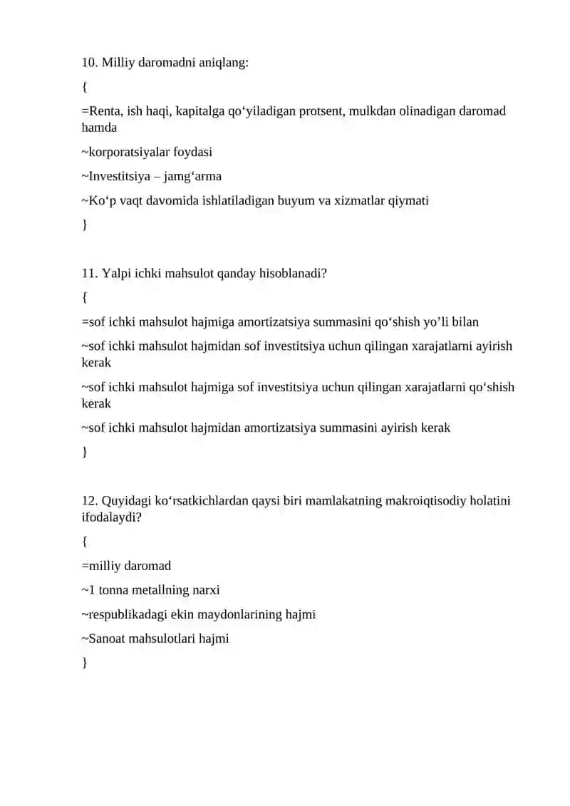 Makroiqtisodiyot fanidan yakuniy test savollari 4