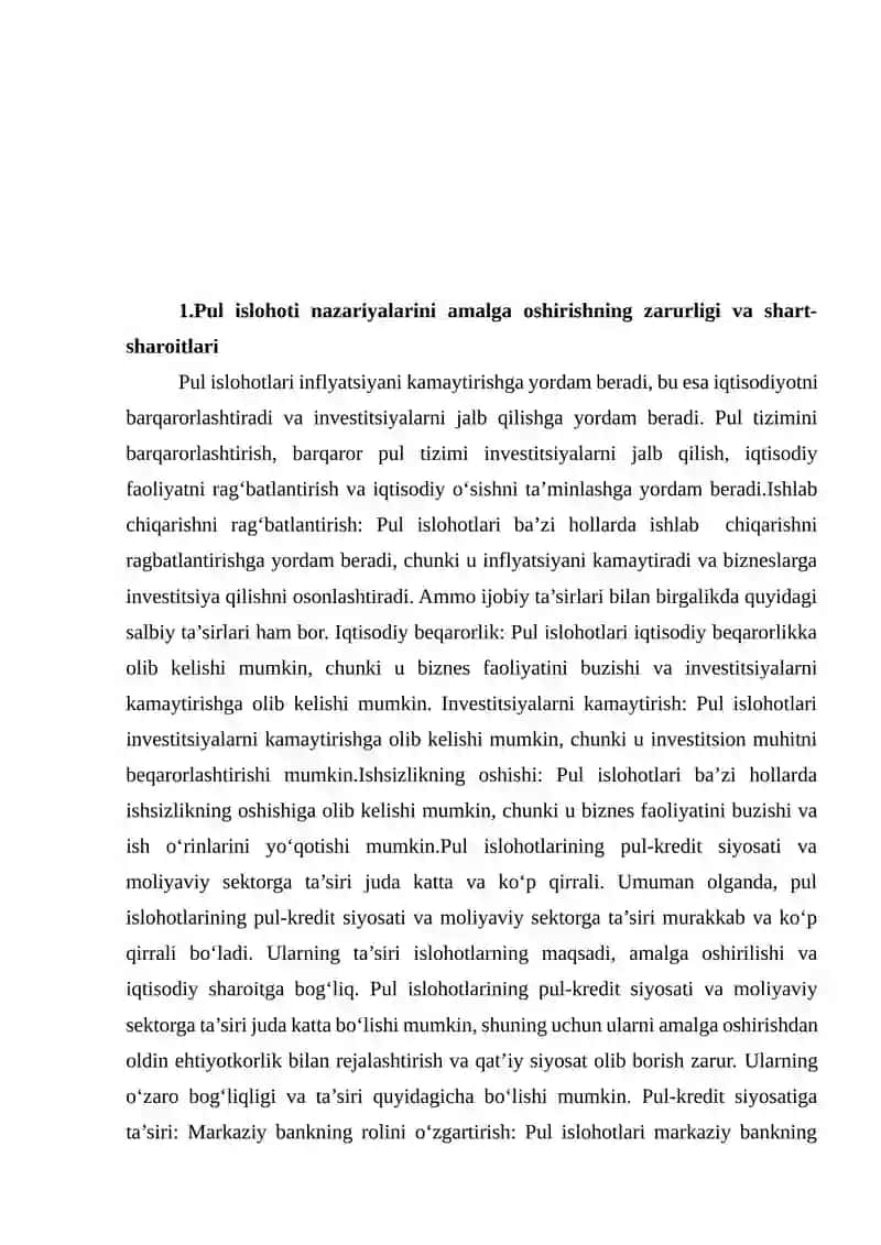 O‘ZBEKISTON RESPUBLIKASIDA PUL ISLOHOTLARI VA ULARNING O‘ZIGA XOS XUSUSIYATLARI 4