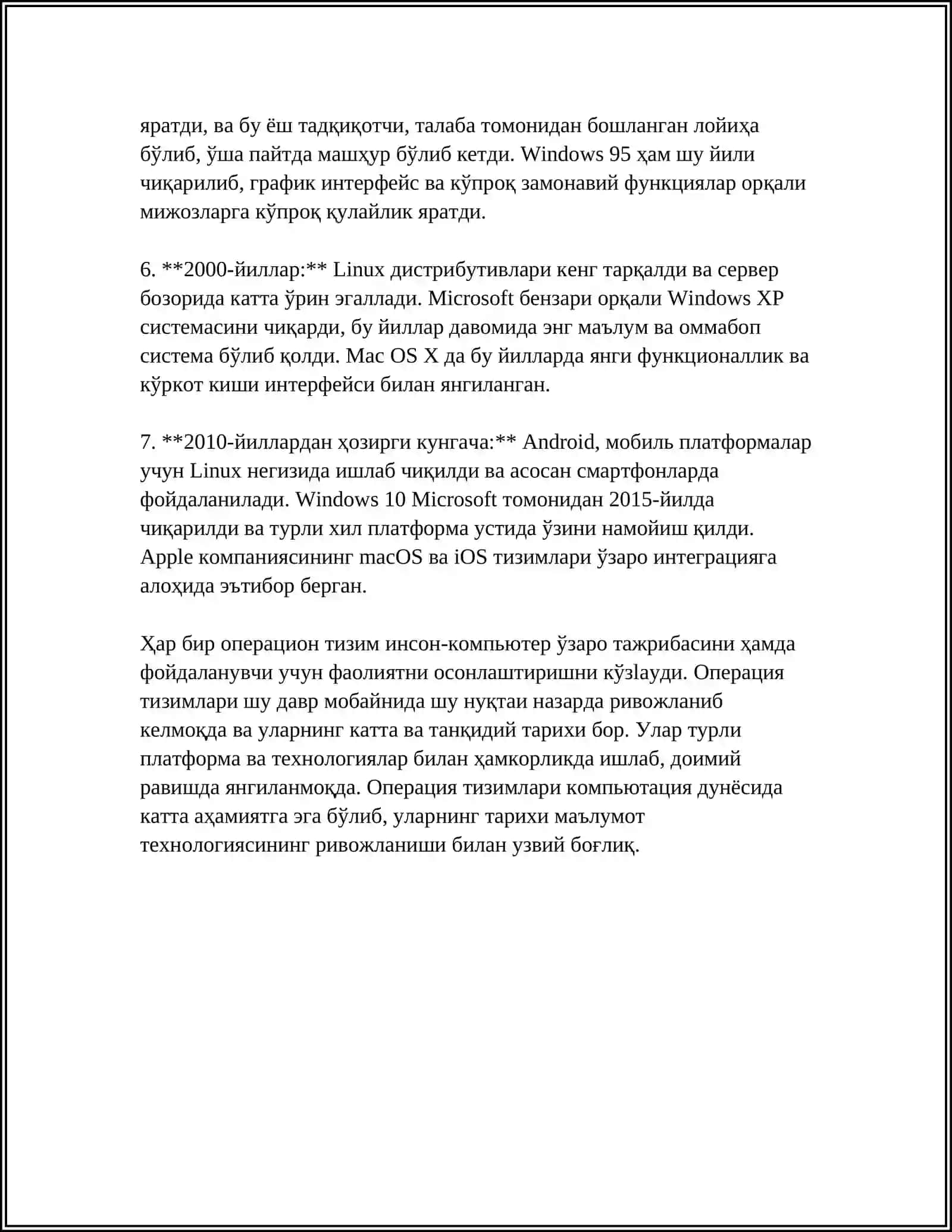 ОПЕРАТИЦОН ТИЗИМЛАР ВА УЛАРНИНГ ТУРЛАРИ 4
