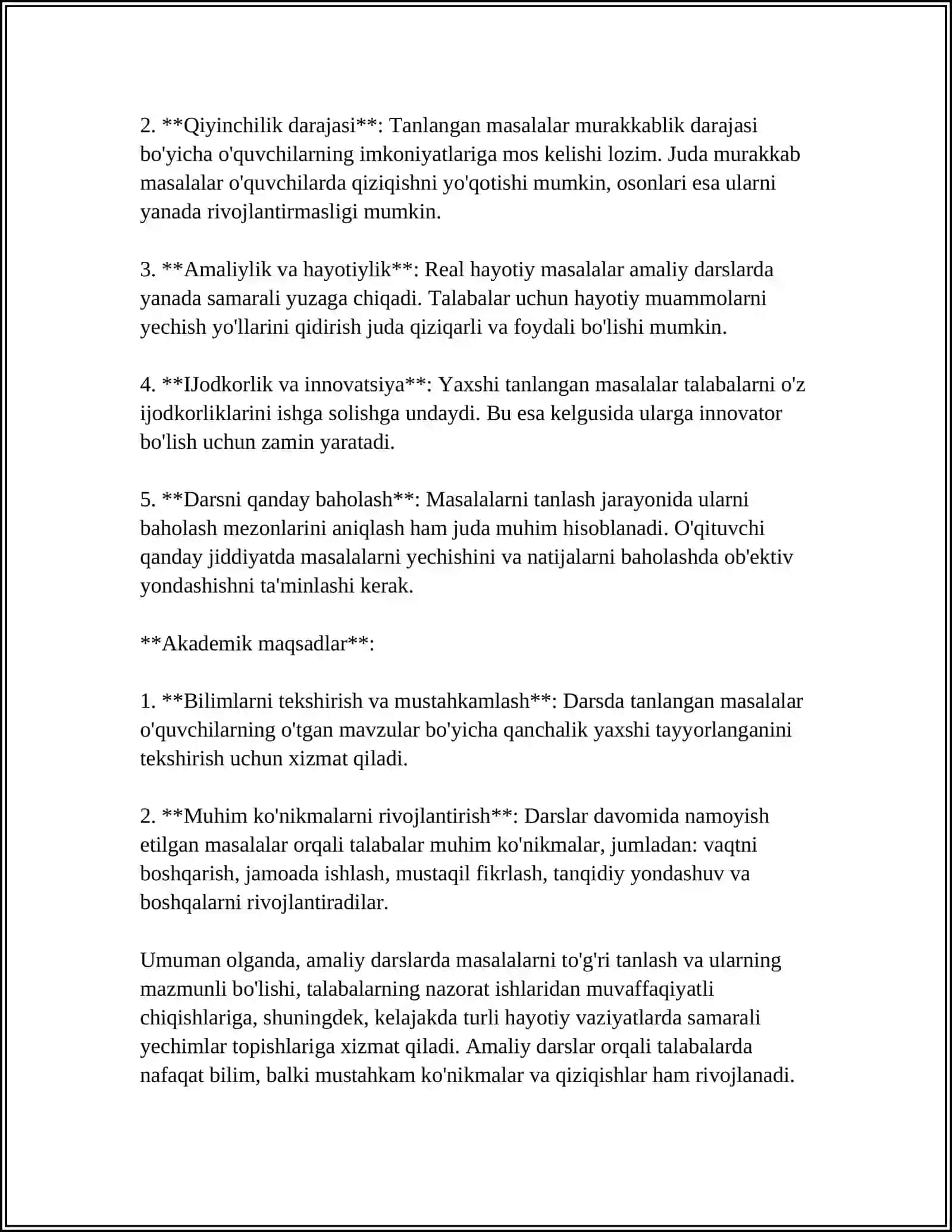 AMALIY DARSLARDA MASALA VA MASHQLARDAN FOYDALANISH VA ULARNI TAKOMILLASHTIRISH 4