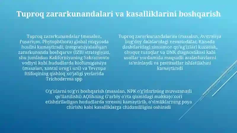 Tuproq ekologiyasi. Toza qishloq xo'jaligi mahsulotlarini yetishtirish 4