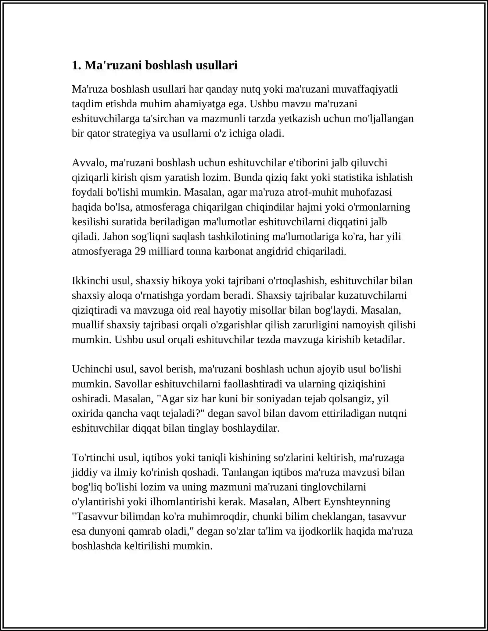 OG'ZAKI MA'RUZADA MATERIALNI TAQDIM ETISH USULLARI 4