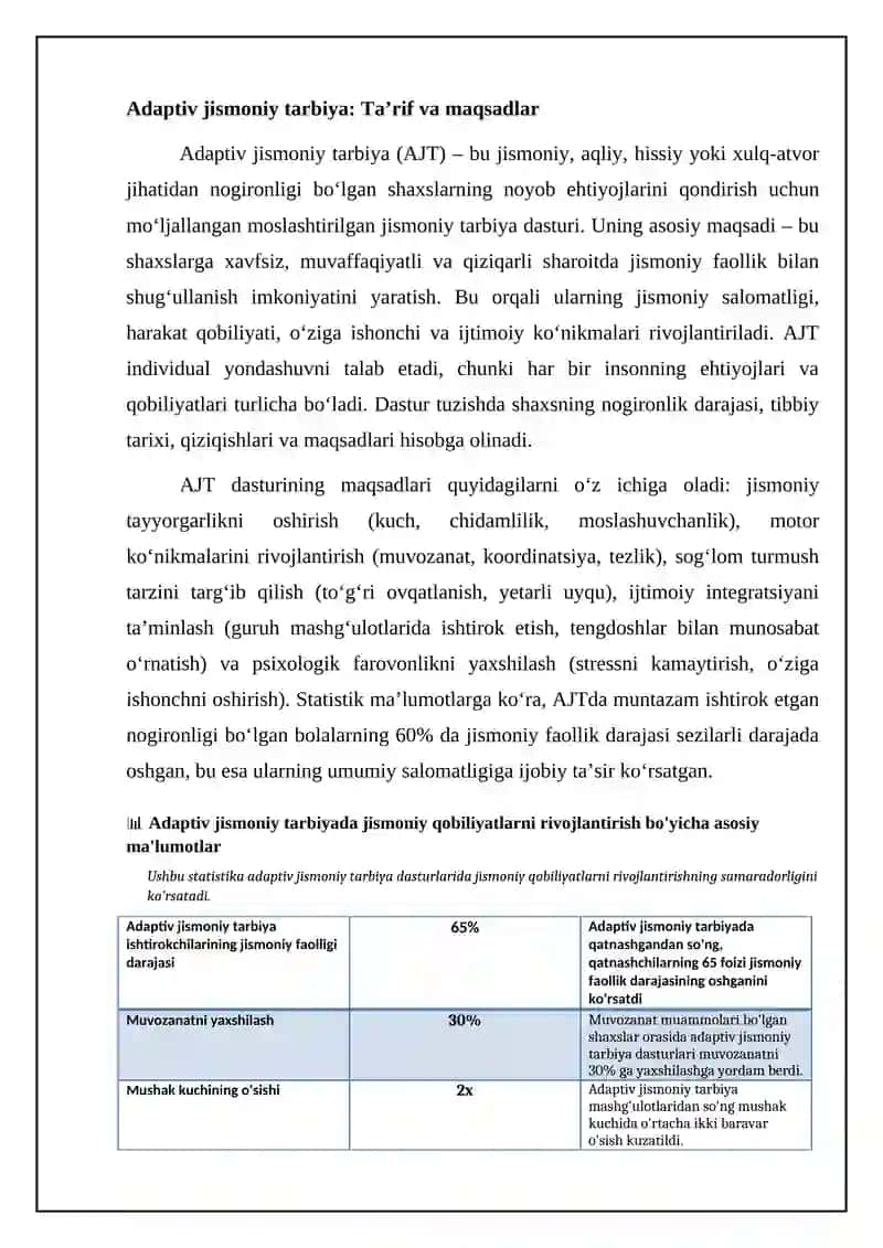 Adaptiv jismoniy tarbiya: Asosiy tushunchalar va baholash 4