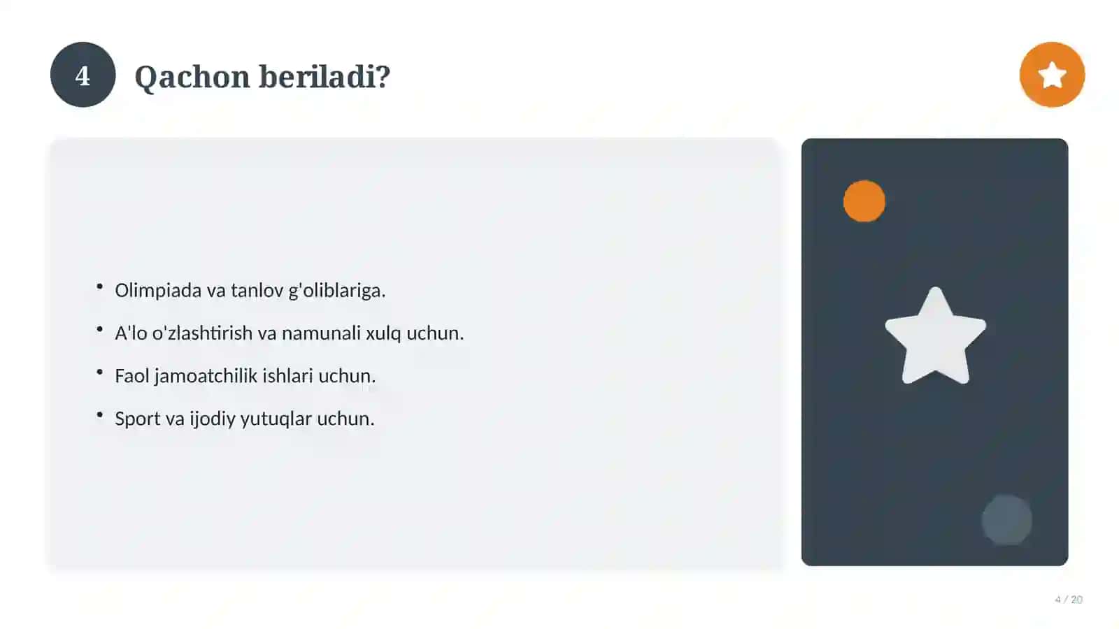 Faxriy yorliq eng faol o'quvchi uchun 4
