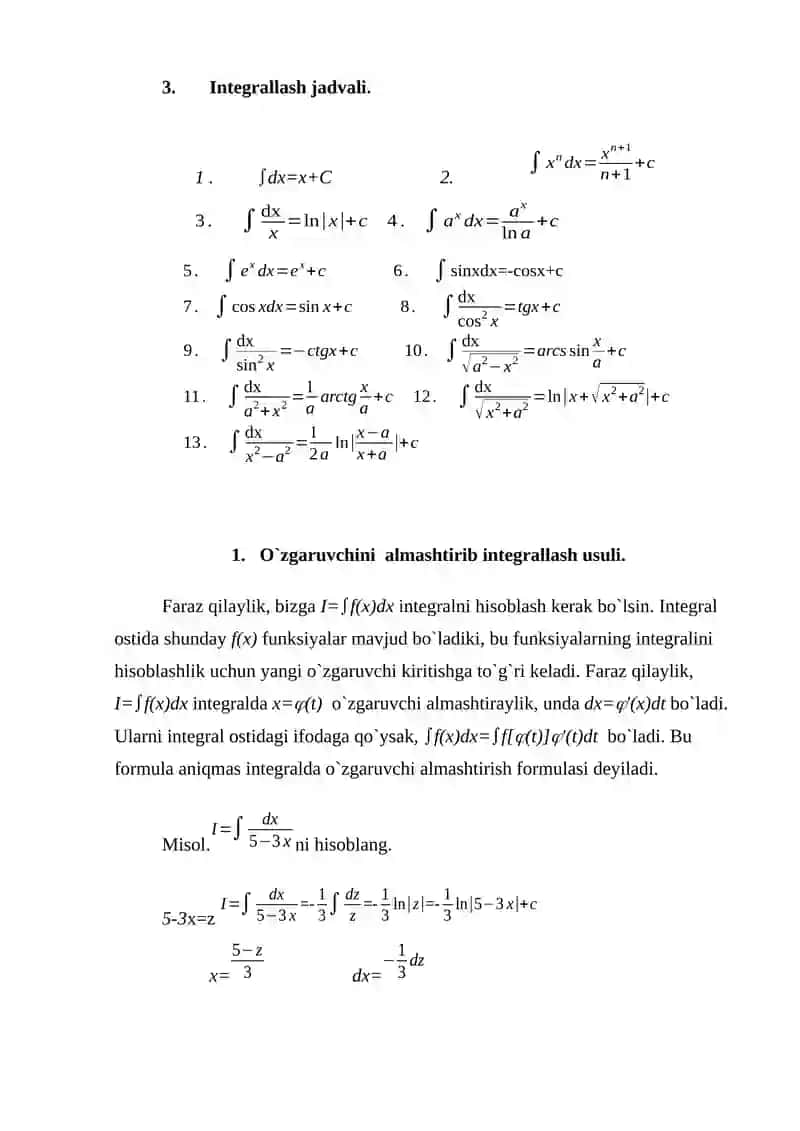Boshlang`ich funksiya va aniqmas integral. Aniqmas integralning asosiy xossalari 4
