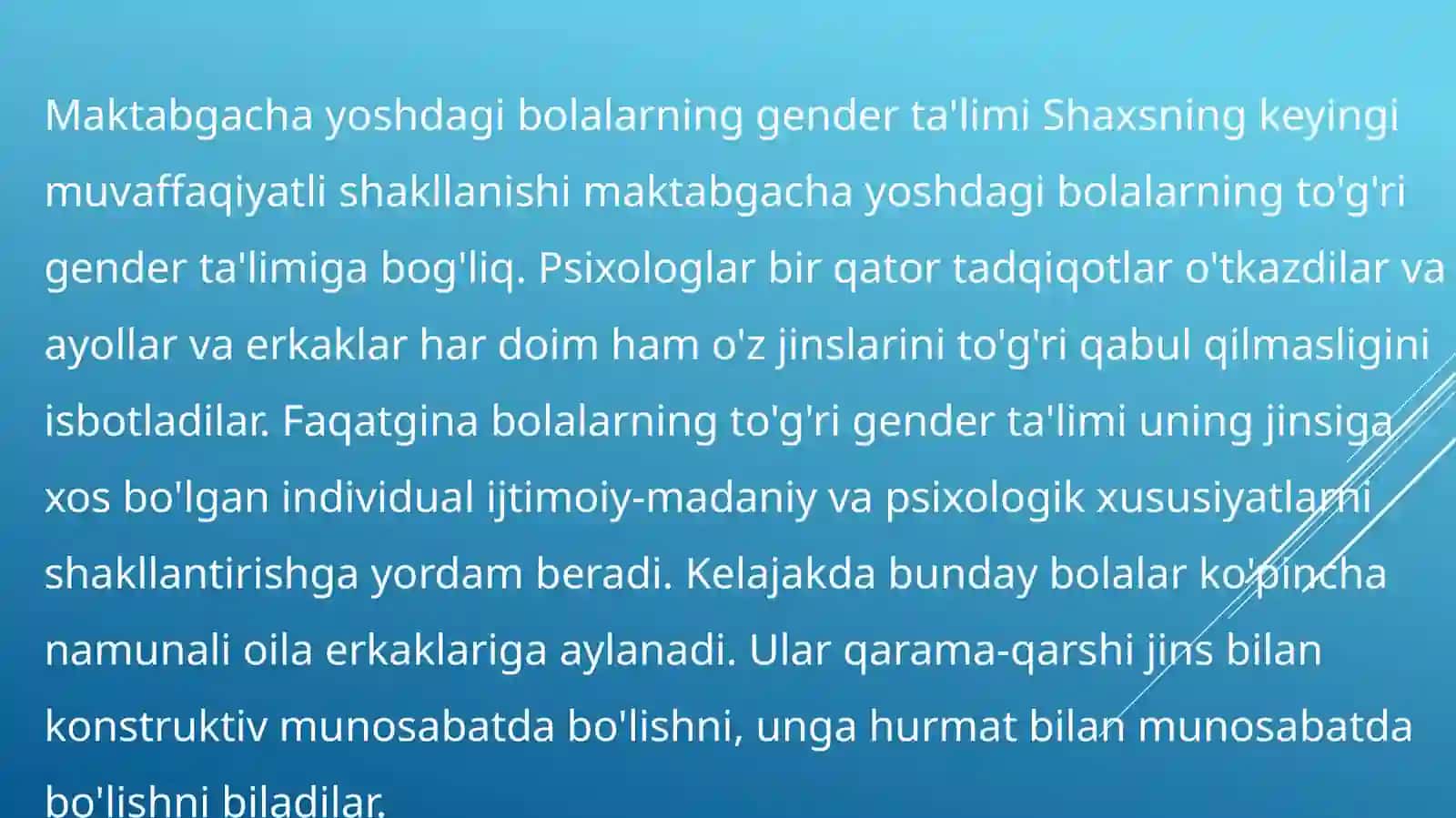 GENDER TARBIYA USULLARINI TANLASHGA QO'YILADIGAN TALABLAR. GENDER TARBIYA ASOSIDA O'QUVCHILAR SHAXSINI HAR TOMONLAMA KAMOL TOPTIRISH 4