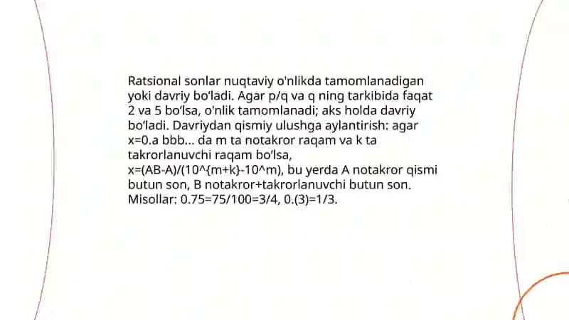 O'nlik kasr (onlik ifodasi) orqali haqiqiy sonni aniqlash 4