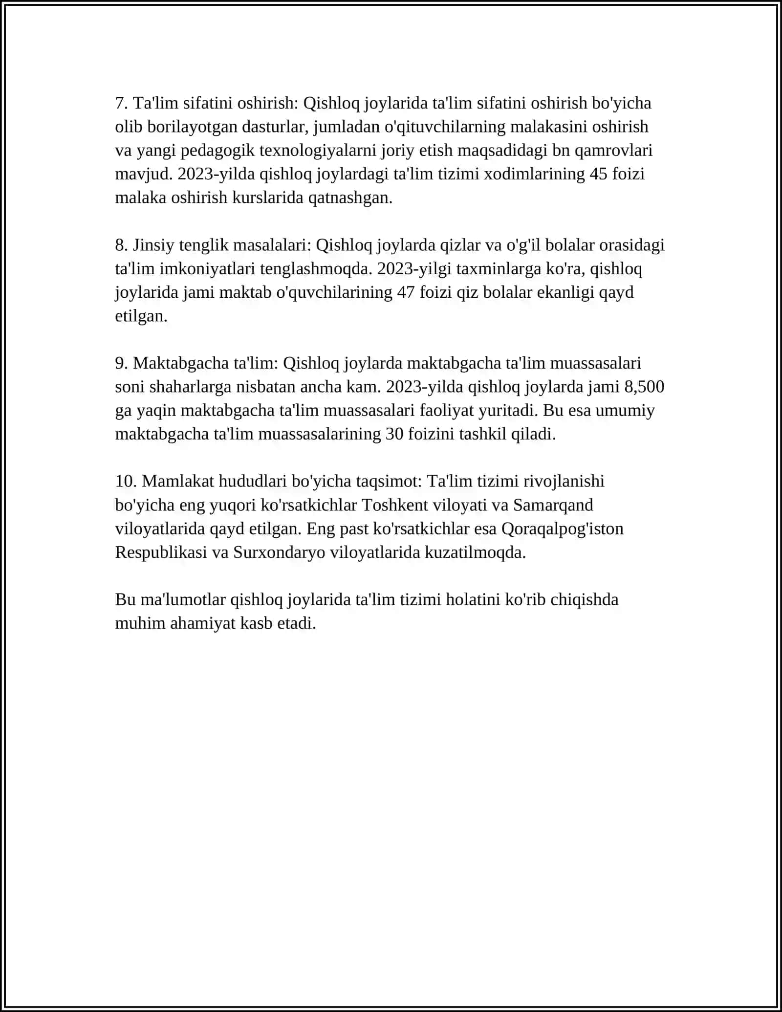 QISHLOQ JOYLARIDA TALIM TIZIMI: MUAMMOLAR VA IMKONIYATLAR 4